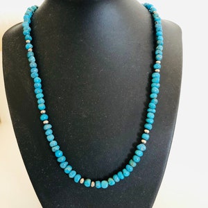 Turquoise nugget with oxidized beaded Necklace/Sleeping beauty turquoise beaded Necklace 17.5” long 2” Extension/Handmade in USA