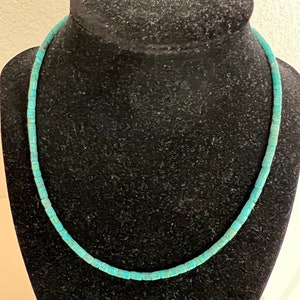 Genuine Heishi Kingman Turquoise and Sterling Silver necklace 17 inches long