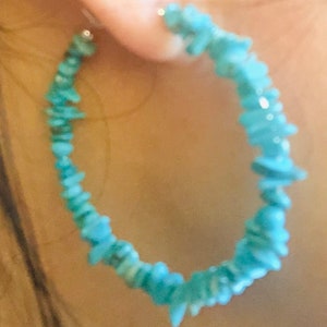 Turquoise earrings / Turquoise hoop earrings /Turquoise jewelry/Sterling silver hoop /Natural turquoise nuggets hoop earring/Made in USA
