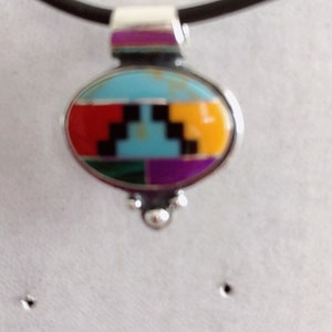 Colorful Pendant/Southwest Inlay Pendent Necklace/Sterling Silver Colorful Inlay Pendent/ multi Color/Handmade Jewelry/Made in USA