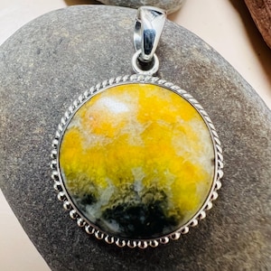 Yellow Bumblebee pendant /yellow natural beads pendant / Natural Stone pendant
