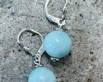 Larimar Beaded Earring/Larimar dangle drop Earrings/women’s jewelry/Natural Larimar beaded Earrings/Handmade/Made in USA