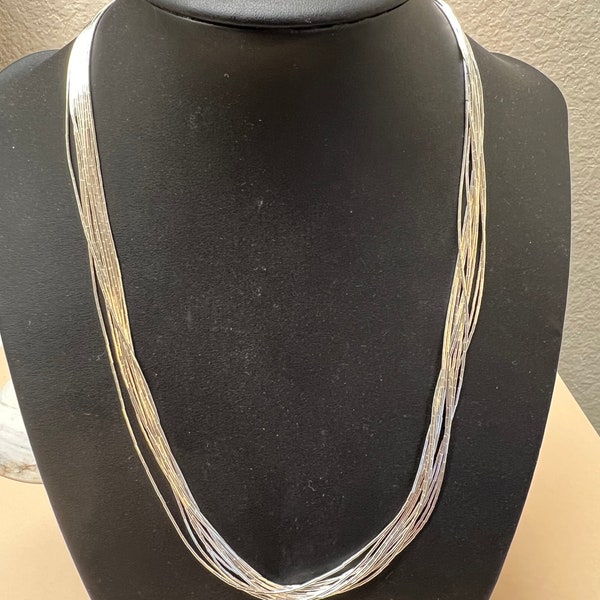 Silver 10 strands necklaces/Sterling Silver 10 strands 18 inches necklaces/ liquid silver 10strand 18 inches /Handmade jewelry