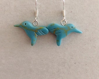Lovely Hummingbird Earrings/ Small Turquoise Bird Earrings /Sterling Silver dangle drop earrings/
