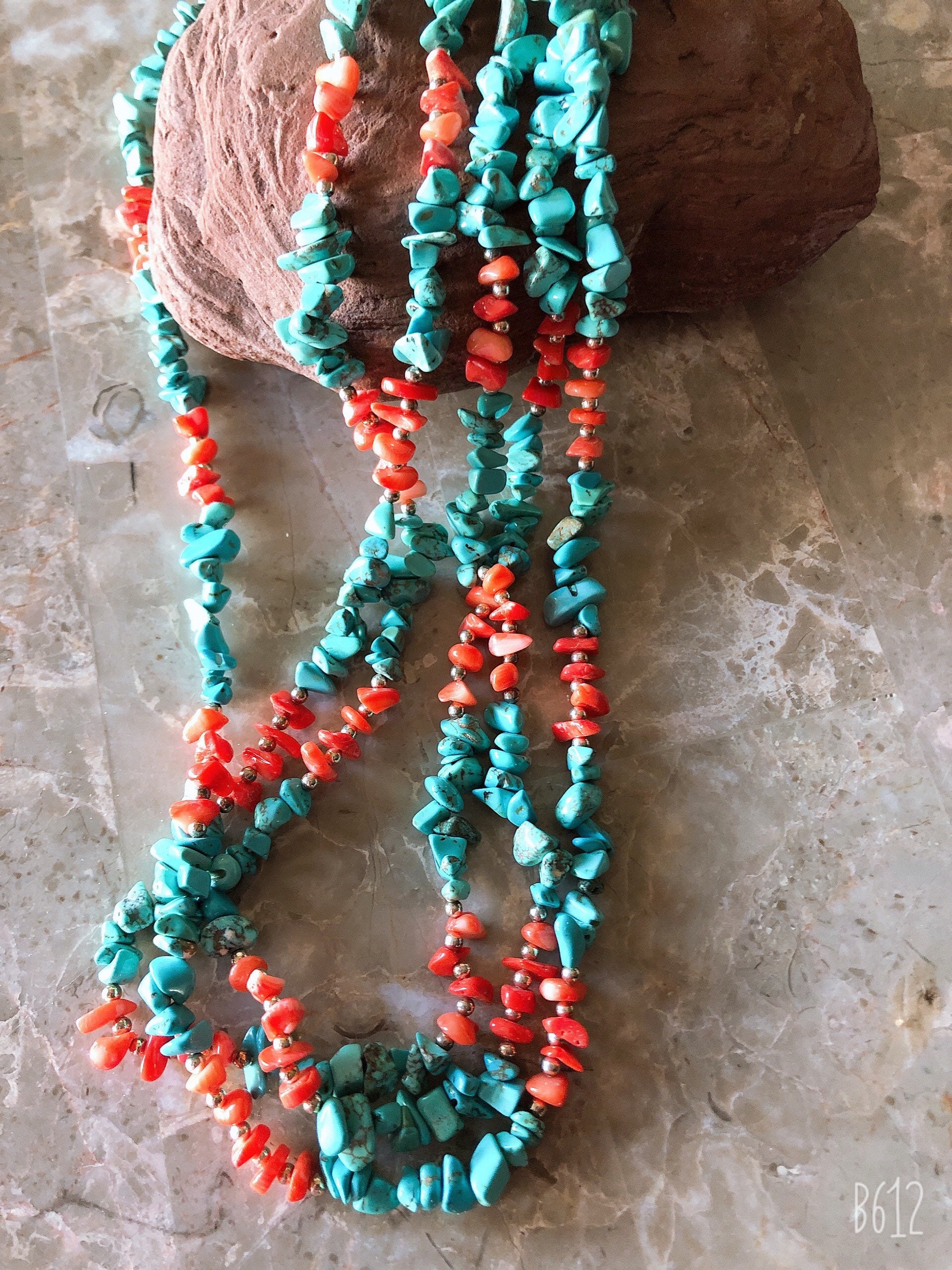 Turquoise necklace/Turquoise and coral nuggets necklaces/3 | Etsy