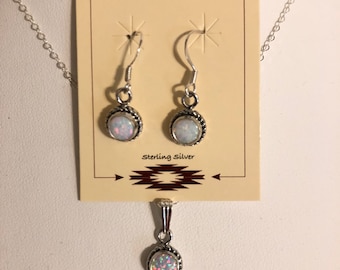 White/White Opal set jewelry/Sterling Silver/White Opal/White earrings/White necklaces/6 mm white pendant and necklaces/Made in USA