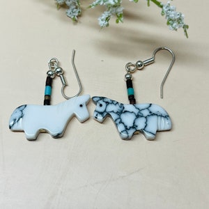 Horse/Horse fetish earrings/Sterling silver White Horse Fetish Earrings/Horse dangle drop Earrings/