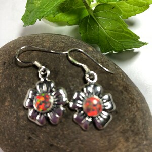 Red Fire Opal Earring/Flower Red Opal Earring/Dangling Earring/Drop Earring/Southwest Jewelry/Sterling Silver /Gift/Handmade In USA