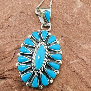 Big Clustered turquoise pendant/Sterling Silver turquoise southwestern jewelry/Sleeping beauty Turquoise pendant