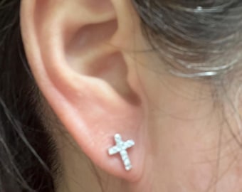 Sterling silver Cross Huggie earrings, Dainty Cross earrings,Cross charm dangle earrings, jewelry, Spiritual gift for her