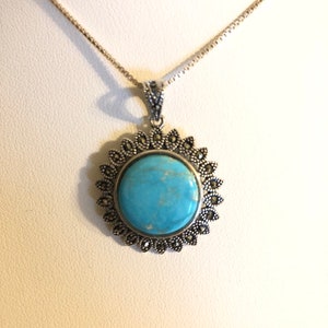 Kingman Turquoise pendant with Sterling silver chain 18 inches/Silver turquoise necklace pendant/Southwestern turquoise Necklace