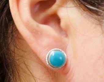Turquoise Stud earrings/ Southwestern real turquoise earrings/ 8 mm Sterling Silver turquoise earrings