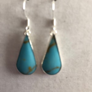 Turquoise Earring /Dangle drop Earring/Turquoise &Sterling Silver /Long teardrops/Southwest Turquoise Teardrop /Handmade in USA