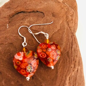 Heart Earrings/Multi color inlay /Red Heart Earring/Sterling Silver Heart/Semi precious stone Heart earrings