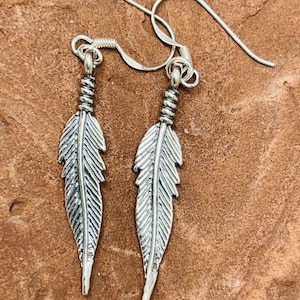 Feather Earring/Sterling silver Single feather earring/feather earrings/Dangling feather earrings/Handmade  in USA