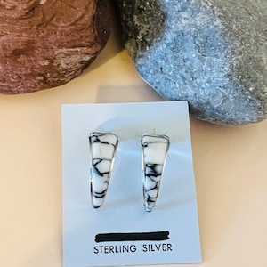 White hoops earrings/Hoops/Inlay/White turquoise Hoops inlay earrings/Sterling Silver White turquoise loops earrings