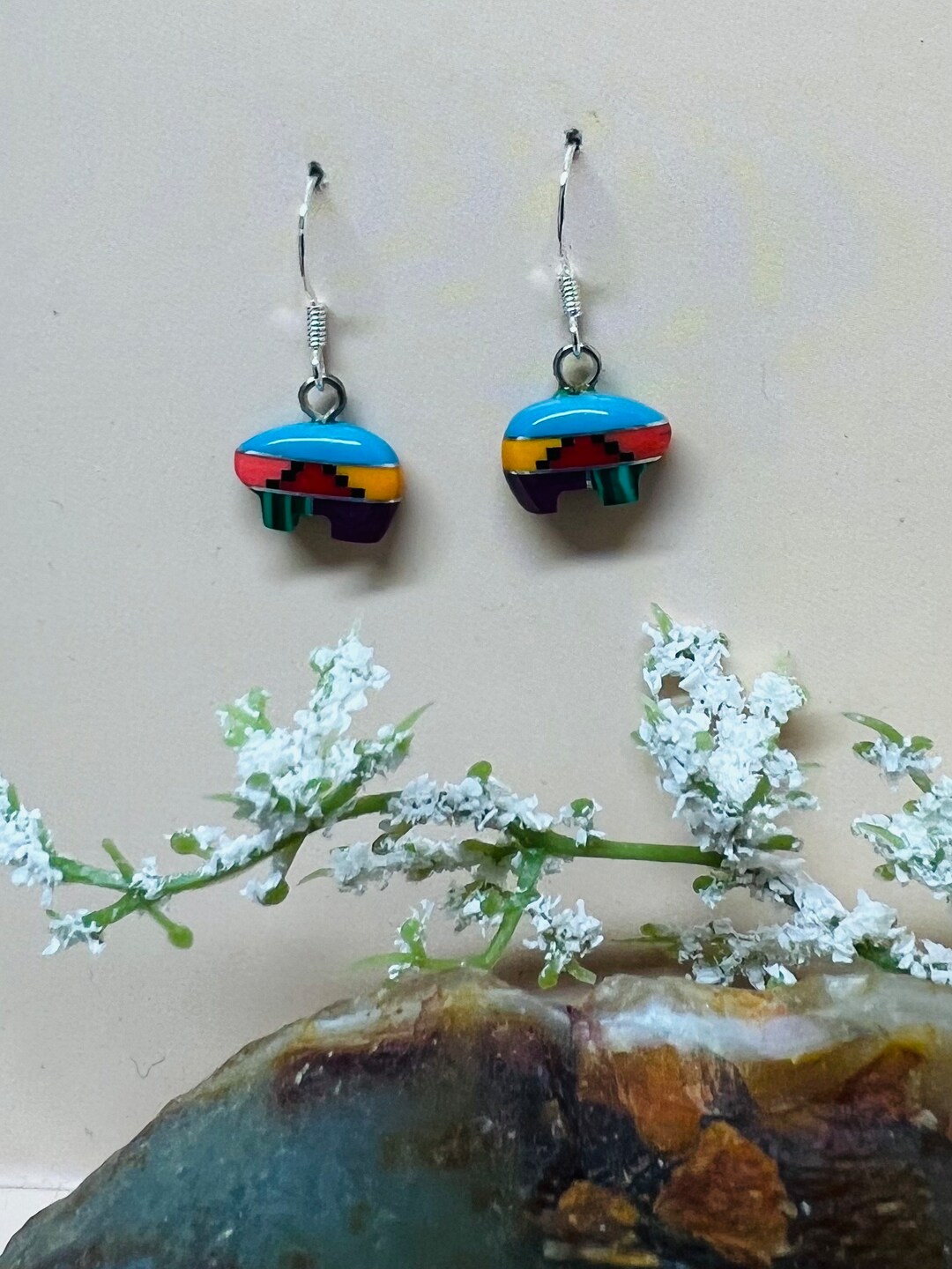 Colorful Bear Earrings/multi Color Small Bear Earrings/sterling Silver ...