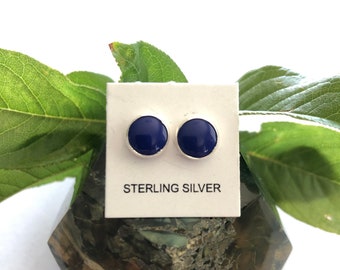 Blue Lapis/ Lapis Stud earrings/8mm Round Lapis/925 Sterling Silver Lapis Stud Post Earrings /Made in USA
