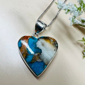 Big Spiny Oyster copper Turquoise pendant /925 Sterling silver pendant/Handmade gemstone pendant/ Heart pendant/ Gift for mom