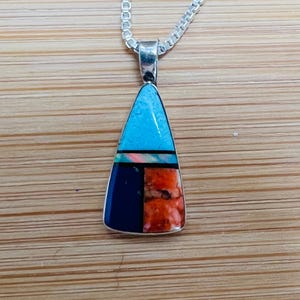 Colorful inlay pendant necklaces/Sterling silver Southwestern multi color pendant necklaces/Multi color pendant/Multi color necklaces /