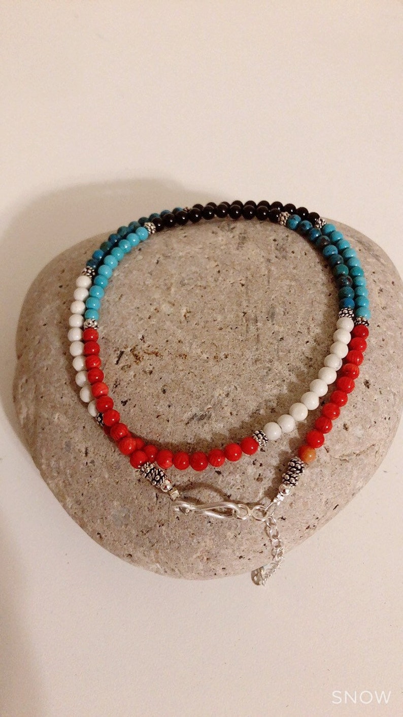 turquoise necklacereds Stone NecklacesMulti color beads NecklacesSterling Silver Beads Handmade in USA