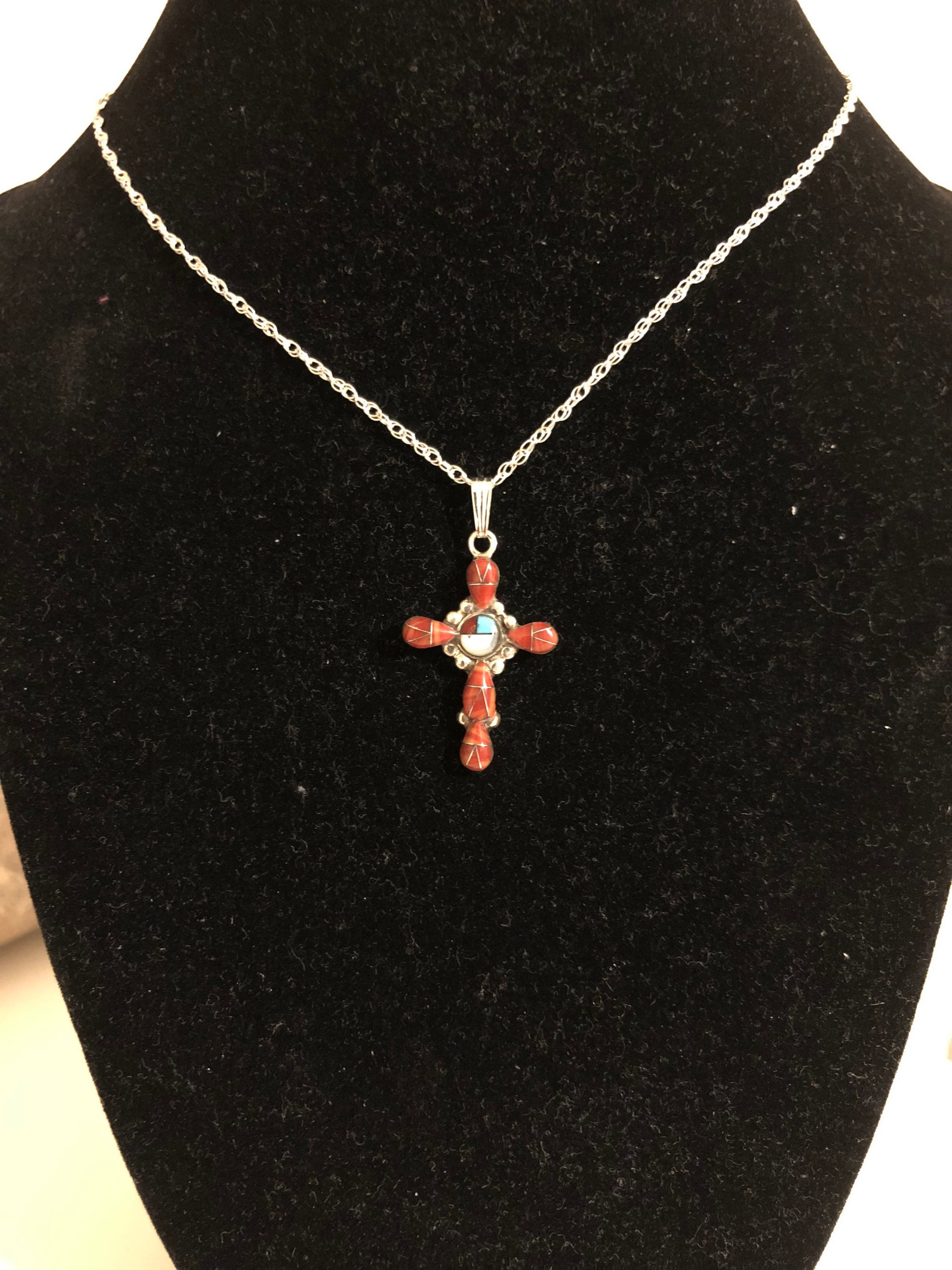 Red Cross necklaces / Southwestern inlay Red Cross pendent Etsy