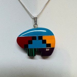 Bear/Colorful Bear pendant/Multi color Bear pendant/Heart necklace/Sterling Silver/Bear pendant/Multi bear necklace