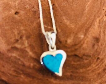 Heart/tiny Heart pendant/Blue opal inlay/Inlay Heart Ipendant/Blue opal pendant necklaces/Blue pendant/Blue necklaces /Blue Heart Opal