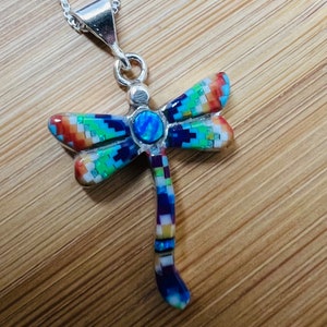 Colorful Dragonfly Pendent/Southwestern Sterling Silver Dragonfly pendant/Multi color Dragonfly/Colorful animal pendant necklaces/Gift/