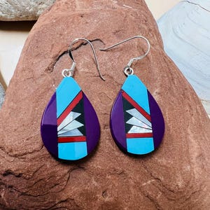 Colorful Earrings/Multi Color large teardrops earrings/turquoise teardrops earrings/Southwestern colorful bar earrings /Sterling Silver
