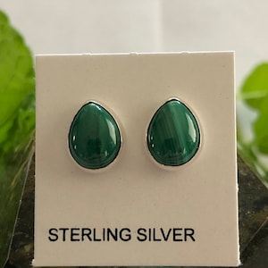 Malachite Teardrop Earring post/green stone/Genuine 925 Sterling Silver Stud Post Earrings/Made in USA