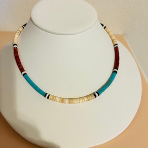 Beaded Necklace /Multi color Synthetic beads Necklace Southwestern beads Necklaces Shell Heishi Necklaces
