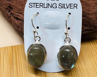 Natural Moonstone Earrings/ Sterling Silver Oval Natural Moonstone Earrings/Earrings/Dangle drop Earring/Handmade Jewelry