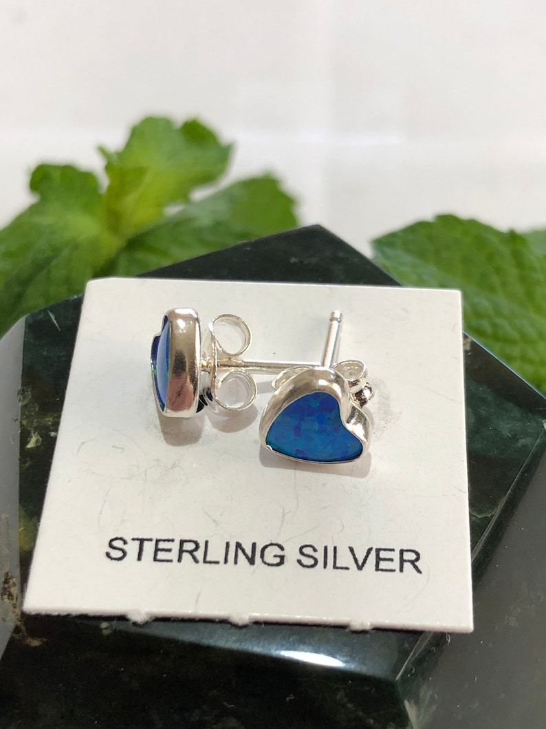 Heart earringblue heart earringfire Opal heart Heart post earringsGenuine925 sterling silver stud earringsMade in USA