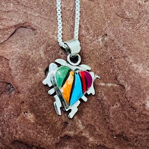 Colorful inlay pendant necklaces/Sterling silver Southwestern multi color pendant necklaces/Multi color pendant/Multi color necklaces /