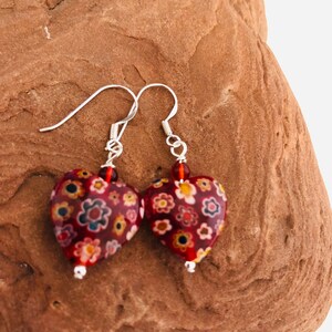 Heart Earrings/Multi color inlay /Red Heart Earring/Sterling Silver Heart/Semi precious stone Heart earrings