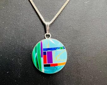 Sterling Silver Multi Color /Sterling silver Large circle multi color Pendant necklaces 18 inches long