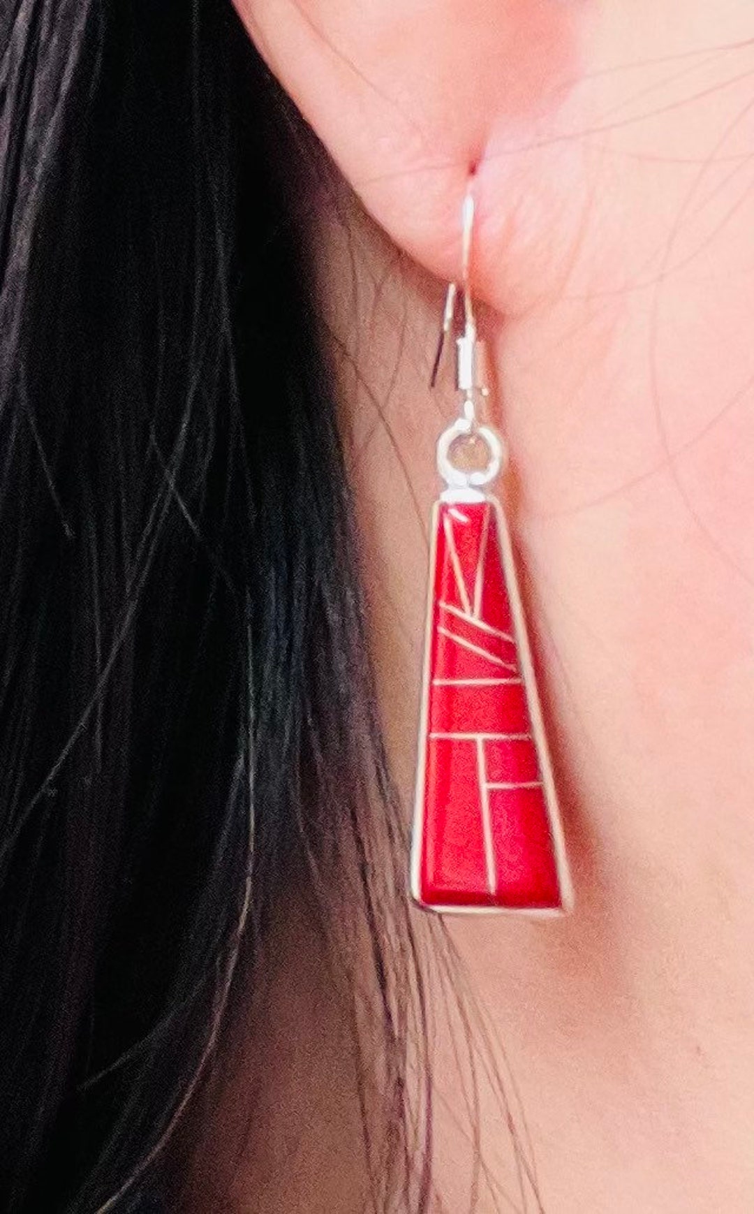 Red Coral Inlay Earrings/ Red Coral Earrings/red Stick Silver Earrings ...
