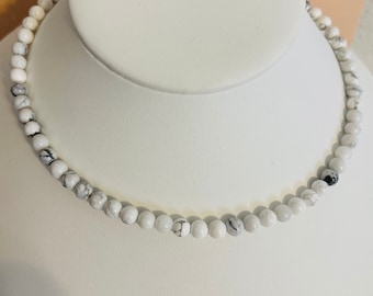 White buffalo beaded necklaces/White turquoise necklaces/ 6mm beaded necklaces/Sterling silver white turquoise beaded necklaces