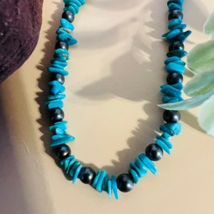 Turquoise necklace /Turquoise nuggets Necklace/Sterling Silver turquoise beaded Necklace 17.5” long 2” Extension/Handmade in USA