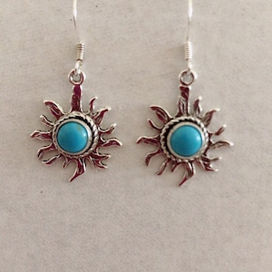 Sun face/ SunFace Earrings/ Turquoise Earrings/ Blue dangle drop Earrings/Sun Face Earrings/Made in Usa