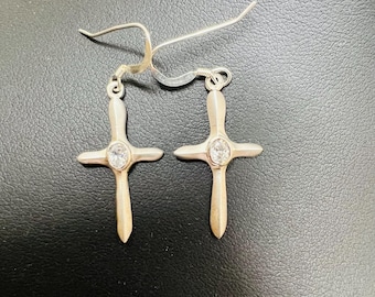 Sterling silver Cross Huggie earrings, Dainty Cross earrings,Cross charm dangle earrings, jewelry, Spiritual gift for her