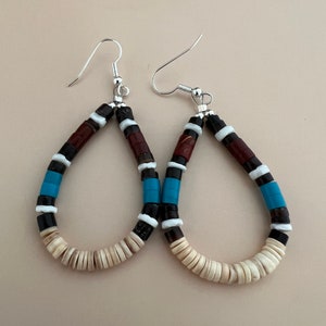 Southwestern beaded earrings/Mosaics hoop Earrings/Multi color sea shell Earrings/Dangling earrings/Sterling silver shell earring/Handmade