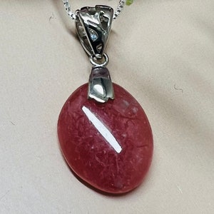 Pink Rhodochrosite pendant/ Rhodochrosite Pendant necklace/Sterling Silver pink pendant necklace/Pendant with box chain necklace