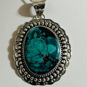 Genuine Kingman Turquoise /Turquoise pendant with Sterling silver chain 18”/Silver turquoise necklace pendant/Southwestern Jewelry