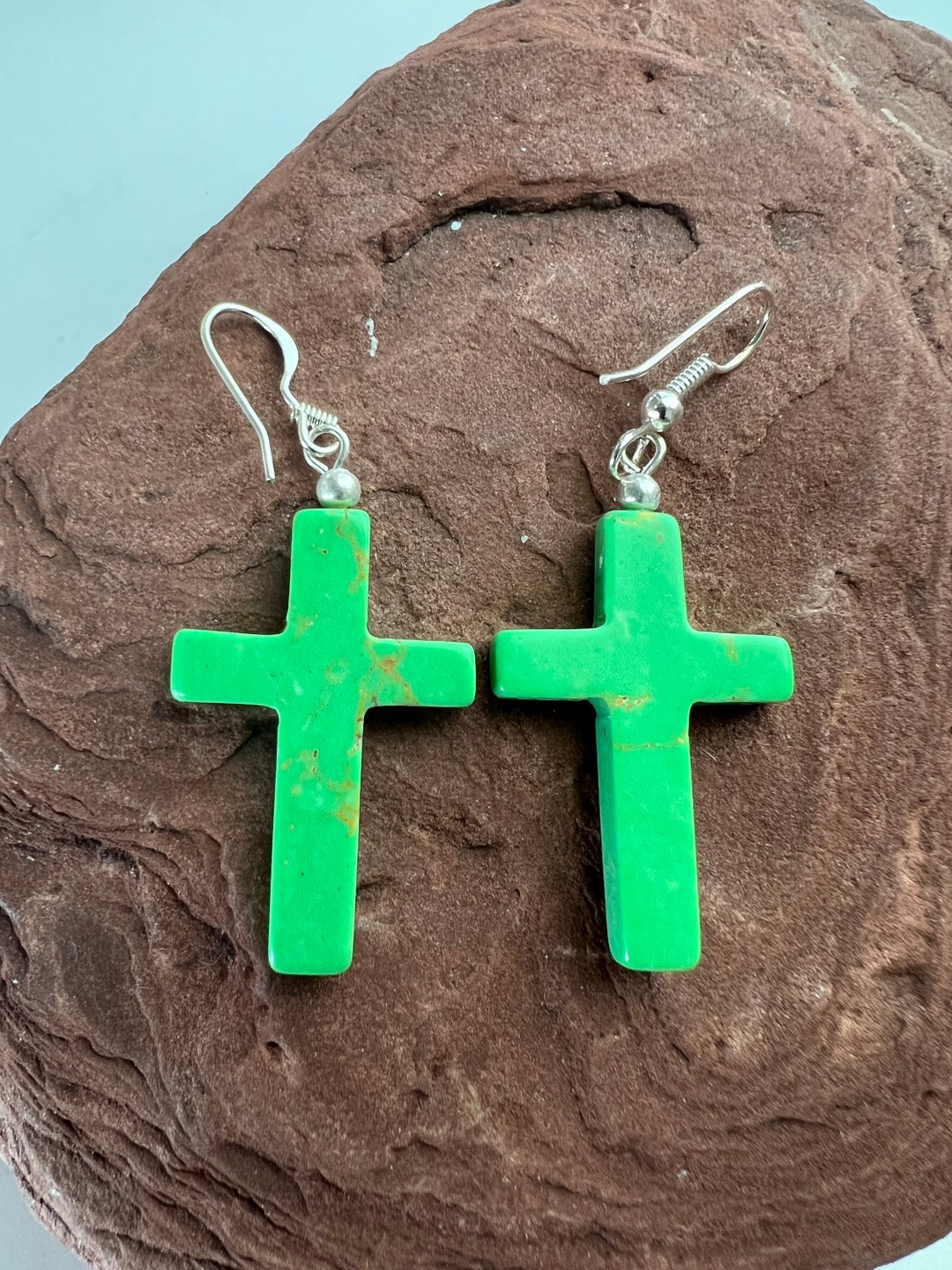 Cross Earrings/green Cross Earring/ Sterling Silver Cross Etsy