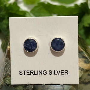 Blue earrings/5mm round Sodalite stone/blue stone/nature stone/Genuine 925 Sterling Silver Stud Post Earrings/Made in USA