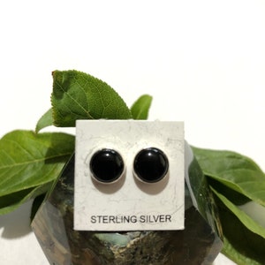 Black onyx stud earrings/8mm Round Black Onyx / black stone/ Genuine 925 Sterling Silver Stud Post Earrings/Made in USA