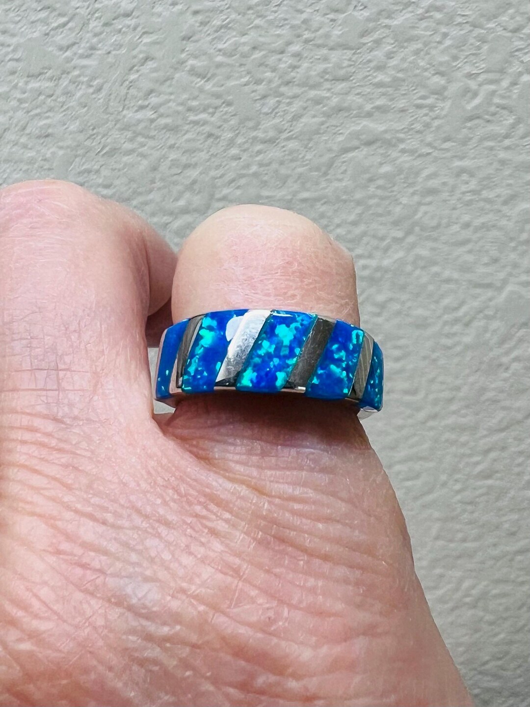 Blue Fire Opal Inlay Genuine 925 Sterling Silver Size 6 - Etsy