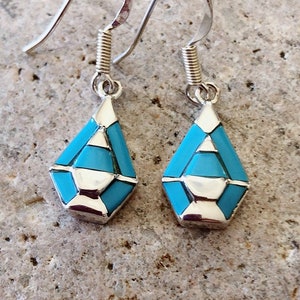 Turquoise inlay earrings/Sterling silver turquoise earrings/Inlay earrings/Turquoise Dangle drop earrings/dangling earrings